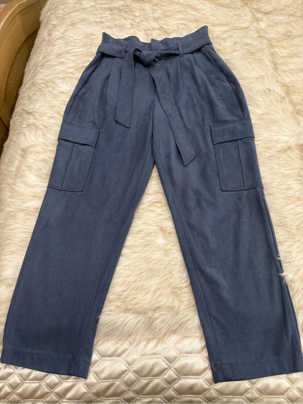 White House Black Market Slate Blue Wide-Leg Paperbag Cargo Pants